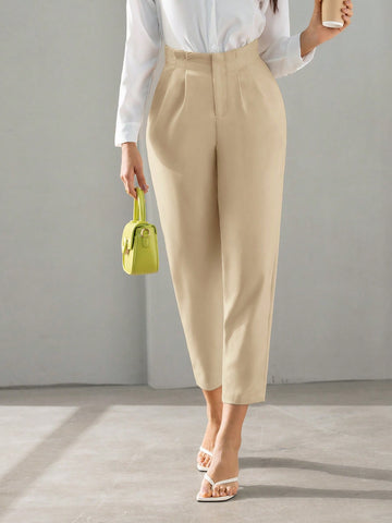 BIZwear Solid Fold Pleated Detail Cropped Pants