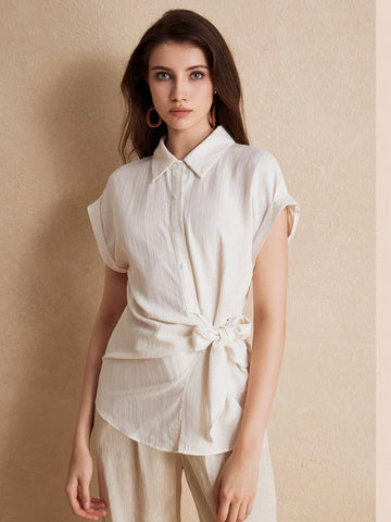 BIZwear Solid Texture Fabric Short Sleeve Shirt For Summer