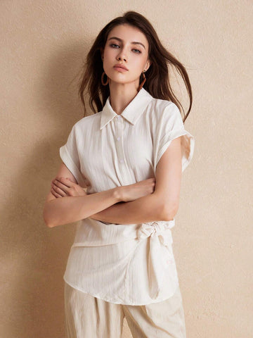 BIZwear Solid Texture Fabric Short Sleeve Shirt For Summer