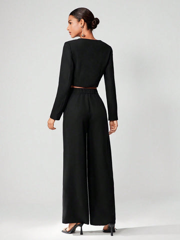 Square Neck Crop Top & Wide Leg Pants