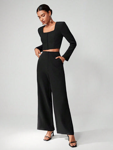 Square Neck Crop Top & Wide Leg Pants