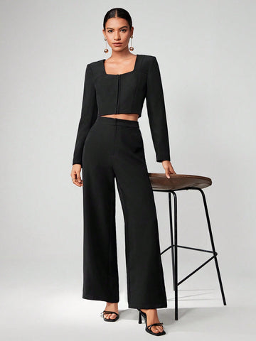 Square Neck Crop Top & Wide Leg Pants