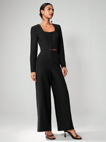 Square Neck Crop Top & Wide Leg Pants