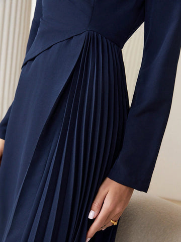BIZwear Surplice Neck Pleated Hem Dress