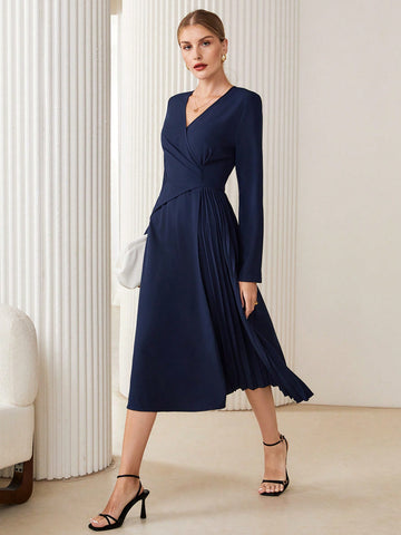 BIZwear Surplice Neck Pleated Hem Dress
