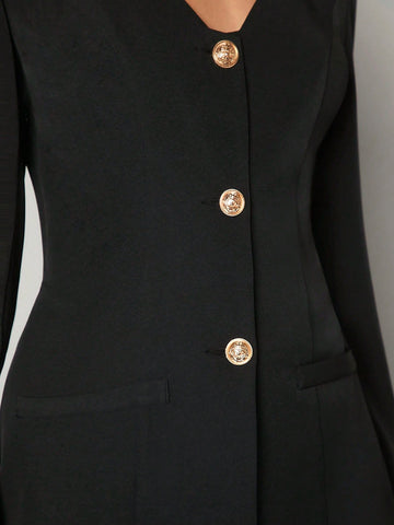 Sweetheart Neck Button Front Shirt Romper Without Chain