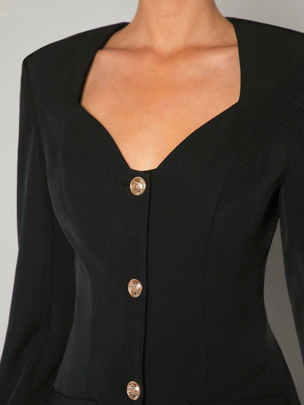Sweetheart Neck Button Front Shirt Romper Without Chain
