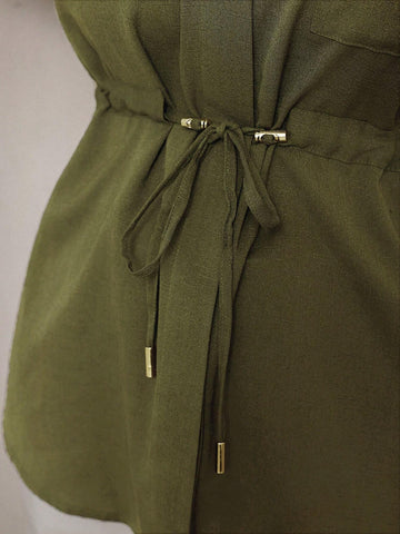 BIZwear Vintage Drawstring Cinched Waist Shirt For Commuting And Stylish Look