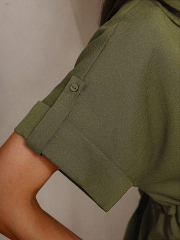 BIZwear Vintage Drawstring Cinched Waist Shirt For Commuting And Stylish Look