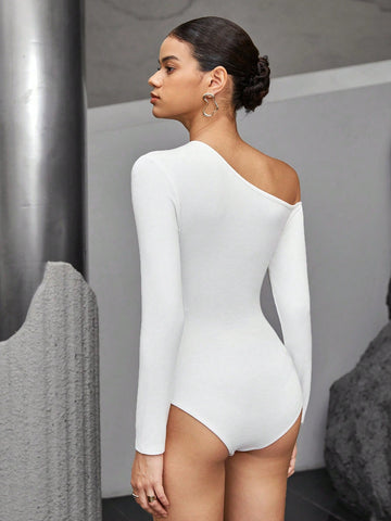 Women'S Asymmetric Neckline Pleated Bodysuit