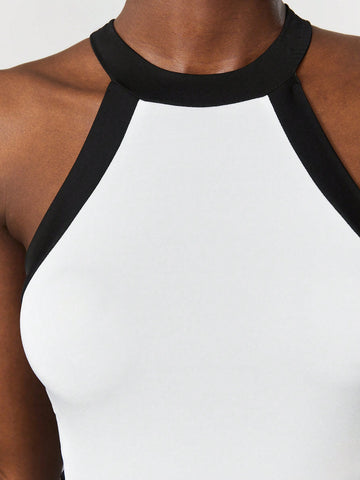Women'S Color Blocking Bodysuit With Cut Out Waist Trim