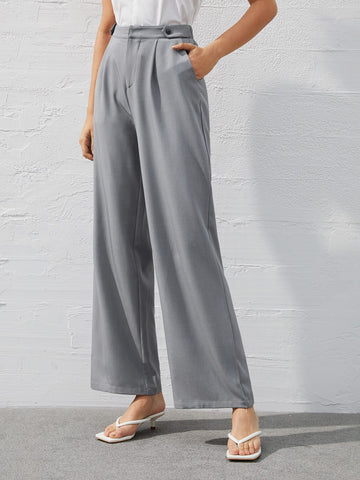 BIZwear Women'S Fold-Over Pleated Wide Leg Pants In Solid Color