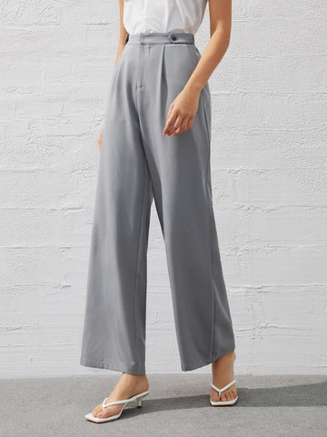 BIZwear Women'S Fold-Over Pleated Wide Leg Pants In Solid Color
