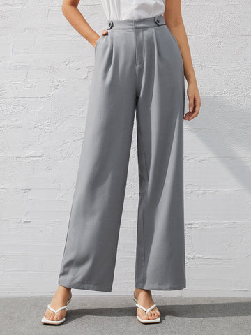 BIZwear Women'S Fold-Over Pleated Wide Leg Pants In Solid Color