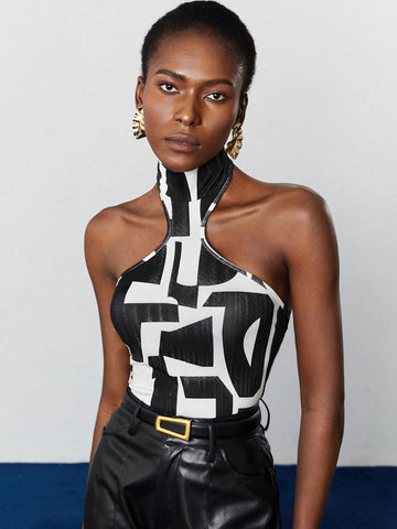Women'S Hollow Out Printed Bodysuit