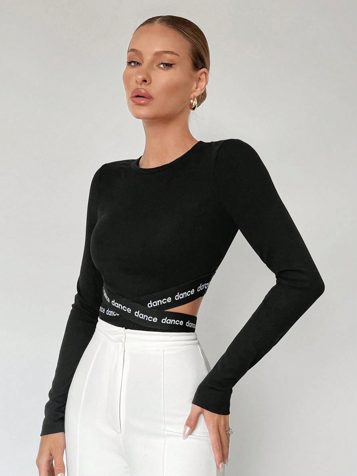 Women'S Letter Print Ribbon Long Sleeve Bodysuit