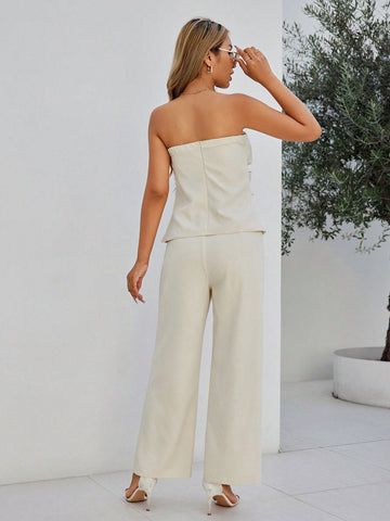 Women'S Solid Color Tube Top And Trousers Two-Piece Set
