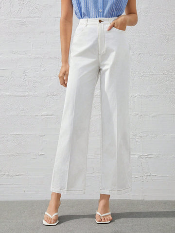 BIZwear Women'S Wide Leg Trousers With Slanted Pockets