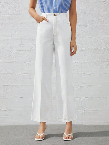 BIZwear Women'S Wide Leg Trousers With Slanted Pockets