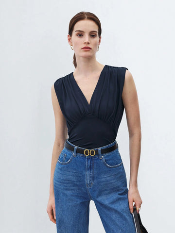 Women Fashion Solid Color Sleeveless V-Neck Jumpsuit