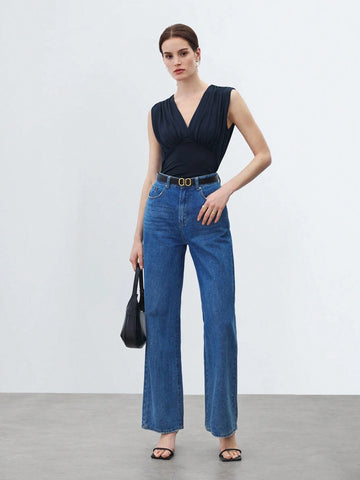 Women Fashion Solid Color Sleeveless V-Neck Jumpsuit
