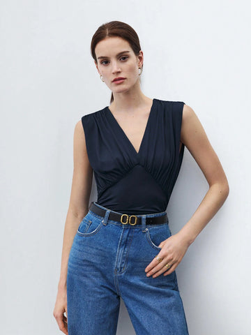 Women Fashion Solid Color Sleeveless V-Neck Jumpsuit