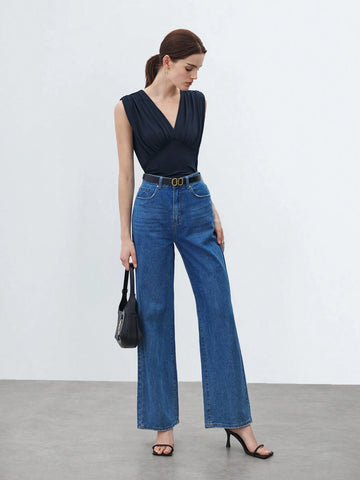 Women Fashion Solid Color Sleeveless V-Neck Jumpsuit