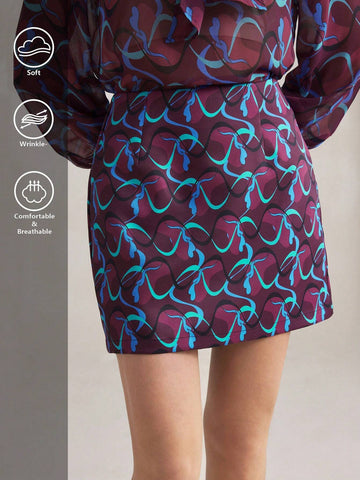 BIZwear Women Purple Geometric Print Skirt, Autumn/Winter, Christmas,  New Year, Party, Holiday,Thanksgiving