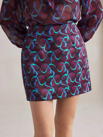 BIZwear Women Purple Geometric Print Skirt, Autumn/Winter, Christmas,  New Year, Party, Holiday,Thanksgiving