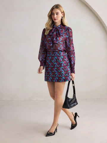 BIZwear Women Purple Geometric Print Skirt, Autumn/Winter, Christmas,  New Year, Party, Holiday,Thanksgiving