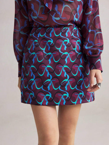 BIZwear Women Purple Geometric Print Skirt, Autumn/Winter, Christmas,  New Year, Party, Holiday,Thanksgiving