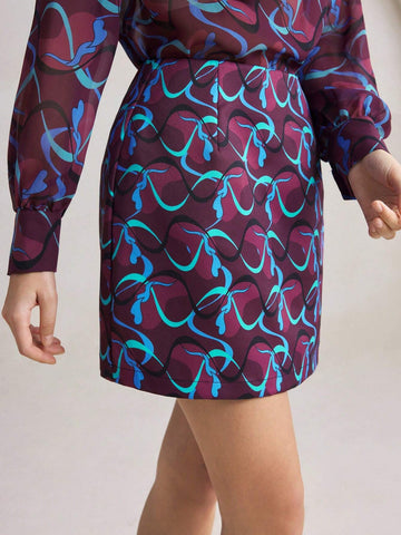 BIZwear Women Purple Geometric Print Skirt, Autumn/Winter, Christmas,  New Year, Party, Holiday,Thanksgiving