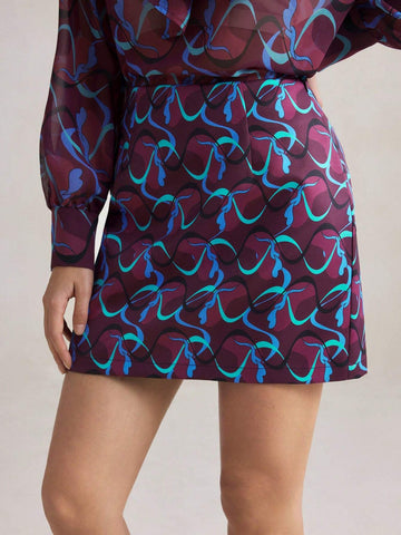 BIZwear Women Purple Geometric Print Skirt, Autumn/Winter, Christmas,  New Year, Party, Holiday,Thanksgiving