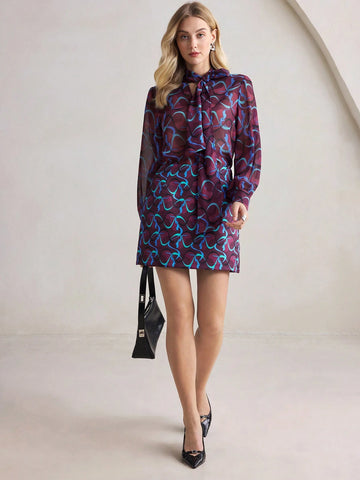 BIZwear Women Purple Geometric Print Skirt, Autumn/Winter, Christmas,  New Year, Party, Holiday,Thanksgiving