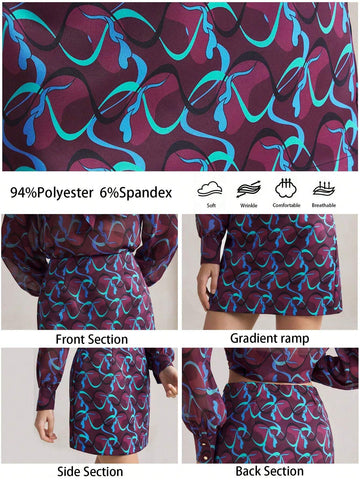 BIZwear Women Purple Geometric Print Skirt, Autumn/Winter, Christmas,  New Year, Party, Holiday,Thanksgiving