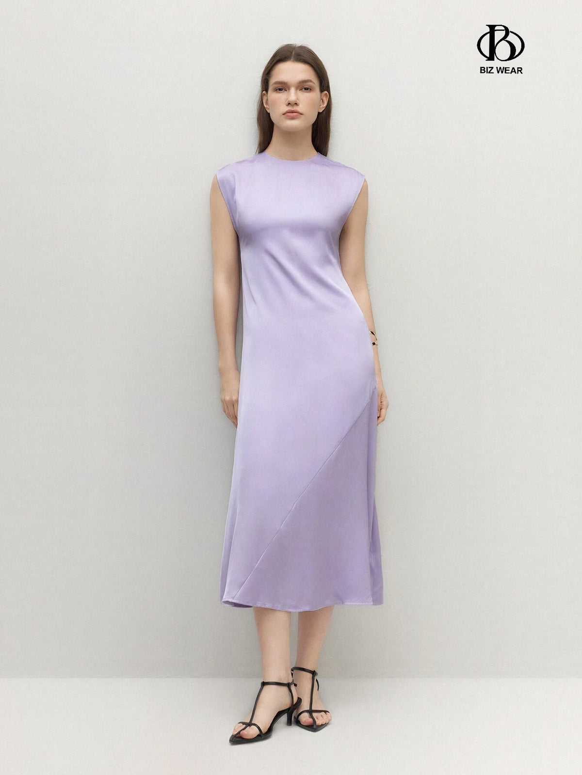 Women Round Neck Solid Color Sleeveless Elegant Summer Dress