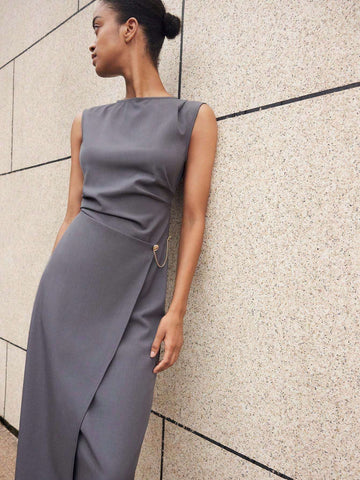Women Solid Color Round Neck Sleeveless Daily Wear SpringSummer Dress