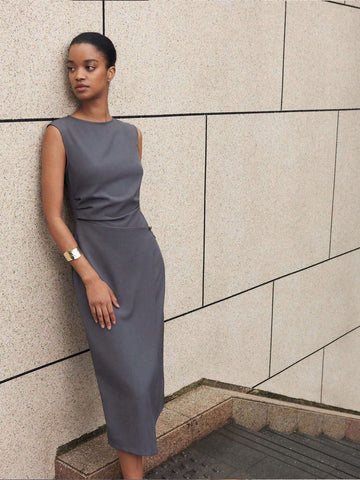 Women Solid Color Round Neck Sleeveless Daily Wear SpringSummer Dress