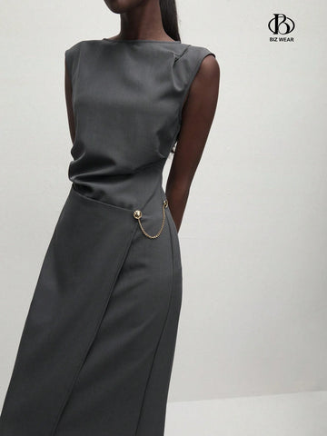 Women Solid Color Round Neck Sleeveless Daily Wear SpringSummer Dress