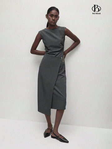 Women Solid Color Round Neck Sleeveless Daily Wear SpringSummer Dress