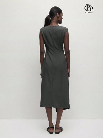 Women Solid Color Round Neck Sleeveless Daily Wear SpringSummer Dress