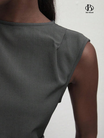 Women Solid Color Round Neck Sleeveless Daily Wear SpringSummer Dress