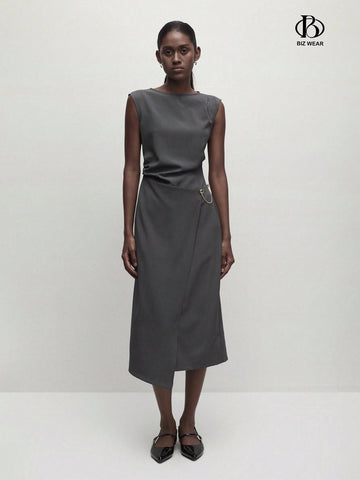 Women Solid Color Round Neck Sleeveless Daily Wear SpringSummer Dress