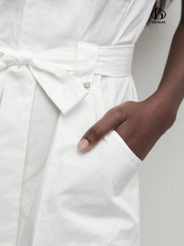 Women Spring/Summer Casual Solid Color Sleeveless Button Down Shirt Dress