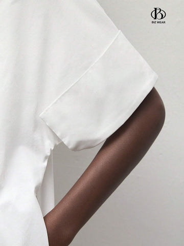 Women Spring/Summer Casual Solid Color Stand Collar Button Front Shirt Dress
