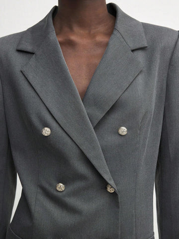 Women Spring/Summer Solid Color V-Neck Long Sleeve Elegant Casual Mini Dress