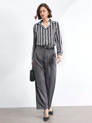 BIZwear Women Striped Long Sleeve Single-Breasted Casual Shirt