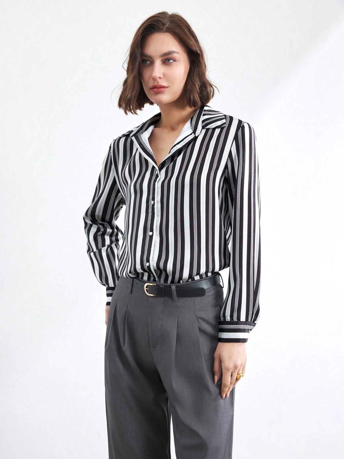 BIZwear Women Striped Long Sleeve Single-Breasted Casual Shirt