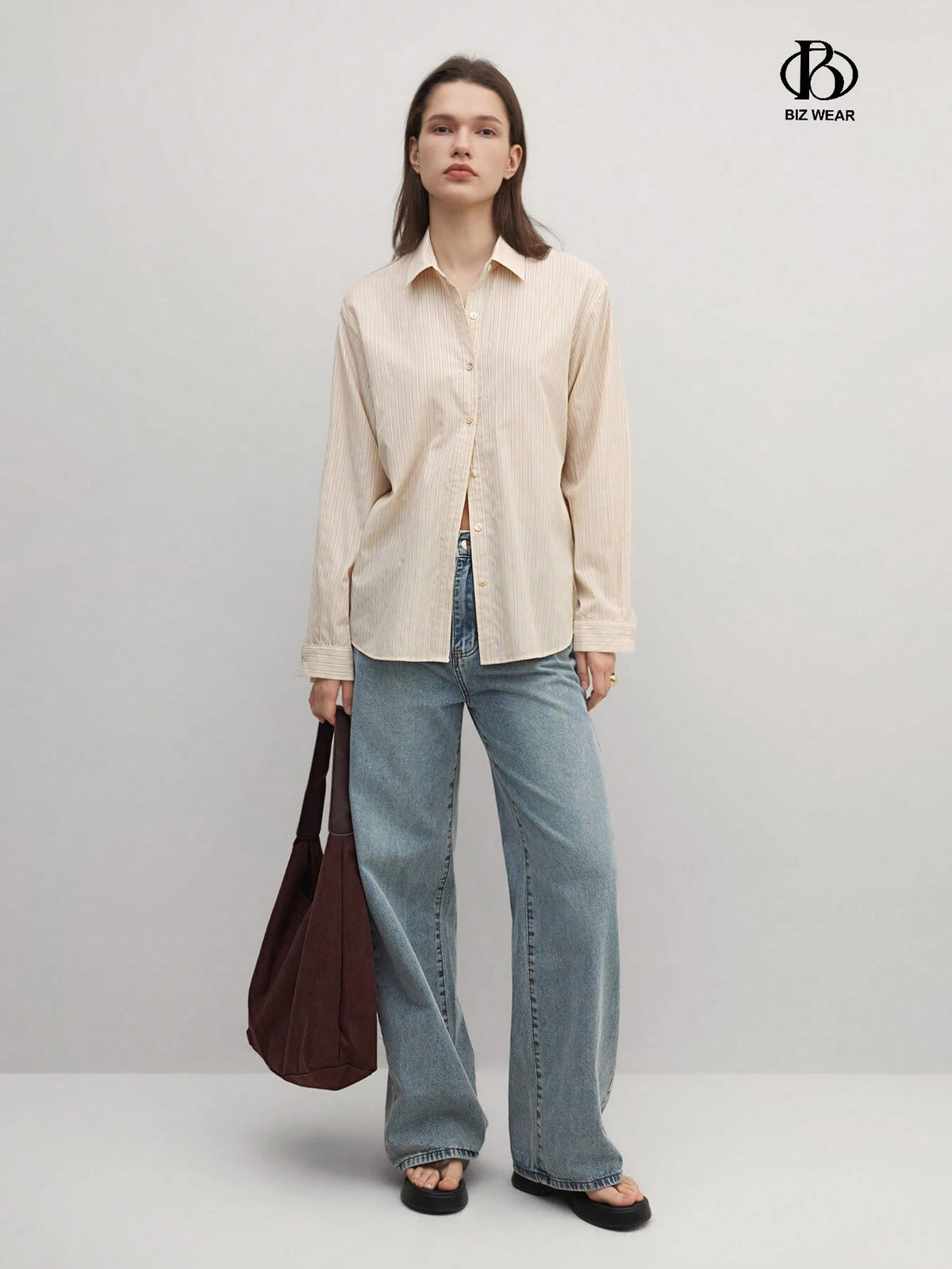 BIZwear Women's Casual Casual Striped Long Sleeve Shirt