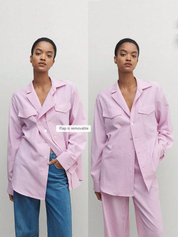 BIZwear Women's Casual Striped Printed Drop Shoulder Casual Long Sleeve Shirt